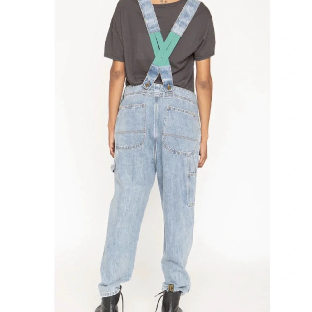 NWT Sandrine Rose x Free People Denim Overalls Size Medium‎ Green Bungie